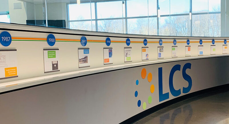 a photo of the timeline wall at LCS Headquarters