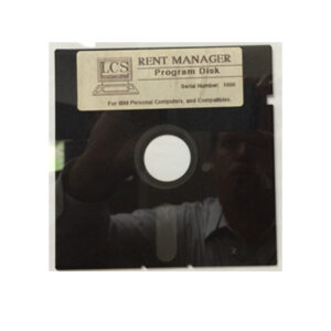 Rent Manager Property Management software on a floppy disk.